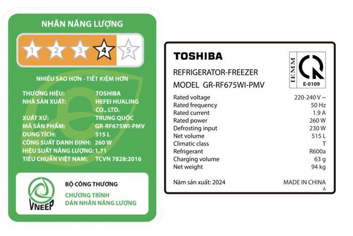 Tủ Lạnh Toshiba Inverter 515 Lít GR-RF675WI-PMV(06)-MG